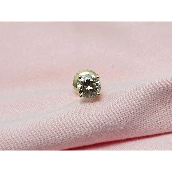 Single 14K Solid Yellow Gold Designer Round Diamond Screw Back Stud Earring